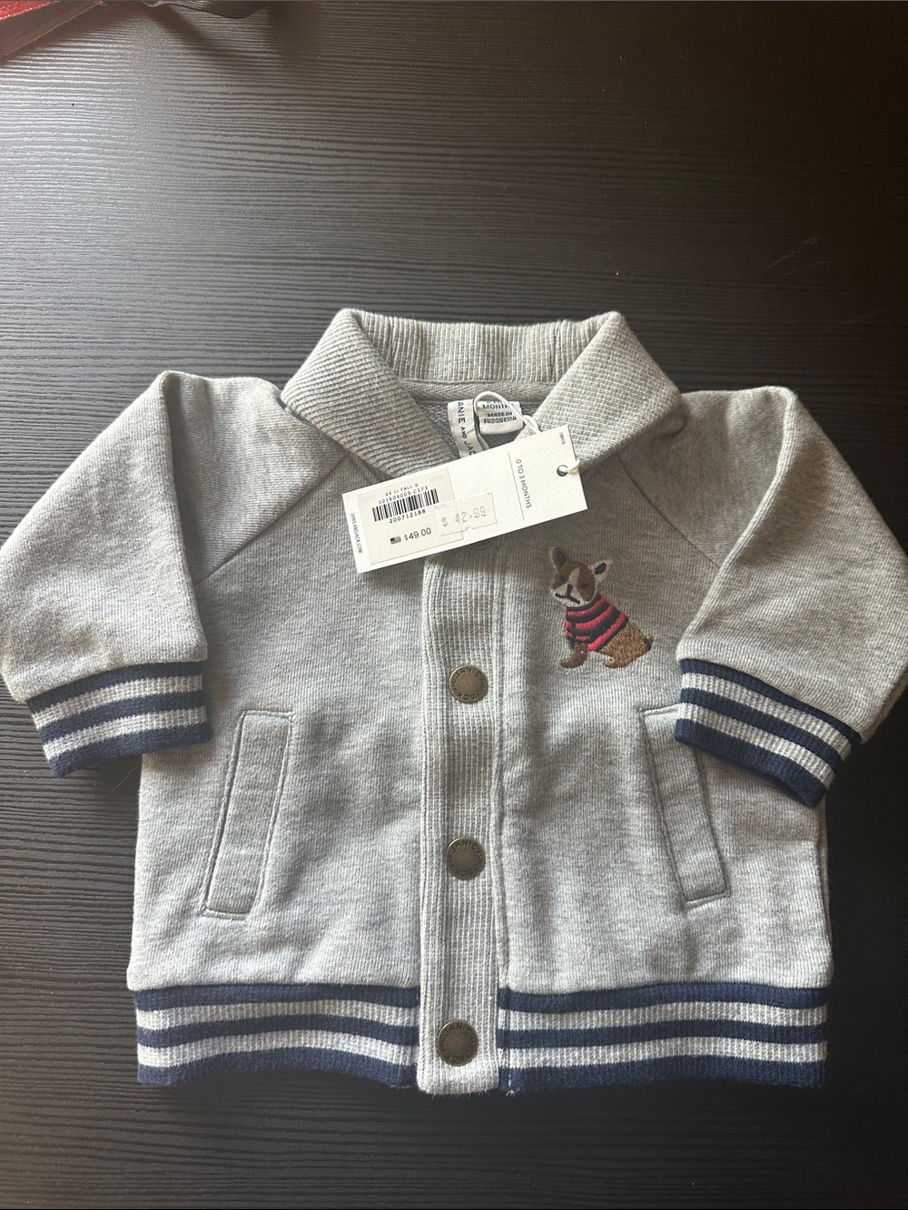 JANIE AND JACK Gray Baby Jacket with Puppy Embroidery size 0-3m